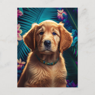 Tropical Island Golden Retriever Puppy - Carte pos