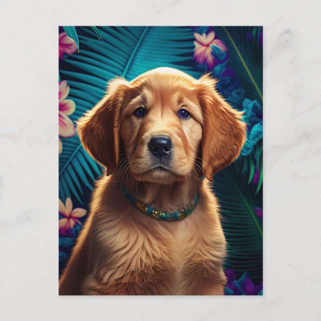 Tropical Island Golden Retriever Puppy - Carte pos (Devant)