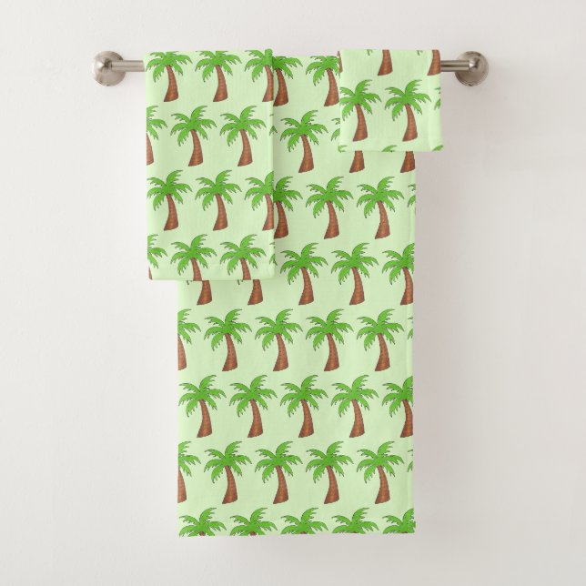Tropical Island Green Palm Tree Palmtree Print Badhandtuch Set (Insitu)