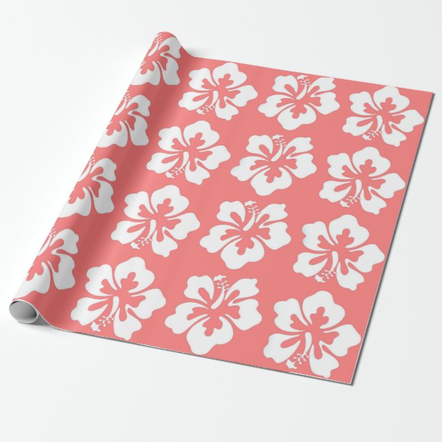Tropical Island Hawaiian Hibiskus Blume Coral Geschenkpapier (Ungerollt)