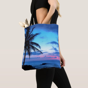 Tropical Island Hübsch Pink Blue Sunset Landschaft Tasche