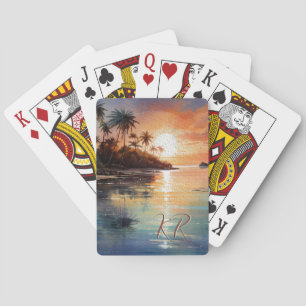 Tropical Island Ocean Beach Scene Initialen Spielkarten