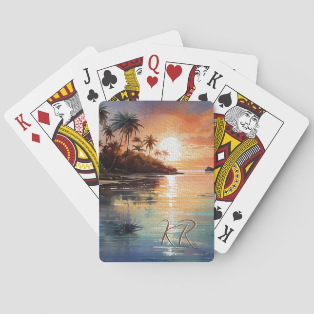 Tropical Island Ocean Beach Scene Initialen Spielkarten (Rückseite)