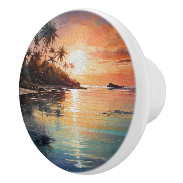 Tropical Island Ocean Beach Sunset Keramikknauf (Rechts)