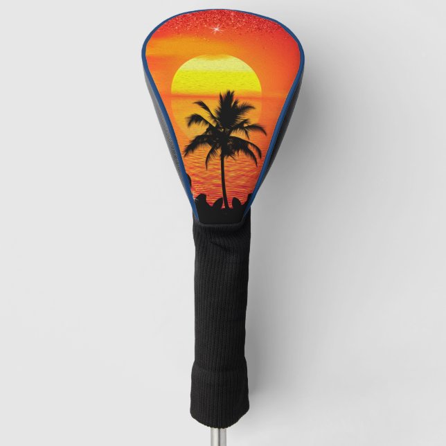 Tropical Island Ocean Sunset Palm Tree Beach Golf Headcover (Vorderseite)