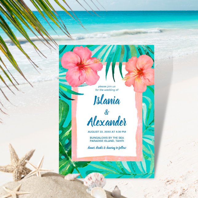 Tropical Island Palm Hibiskus Wedding Einladung (Von Creator hochgeladen)