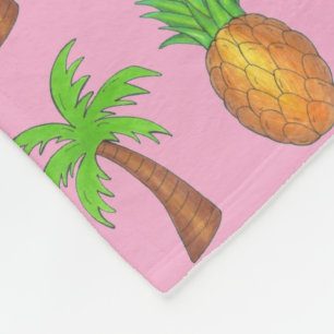 Tropical Island Palm Tree Ananas Pink Flamingo Fleecedecke