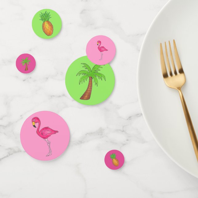 Tropical Island Palm Tree Ananas Pink Flamingo Konfetti (Gruppe)