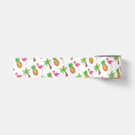 Tropical Island Palm Tree Ananas Pink Flamingo Satinband