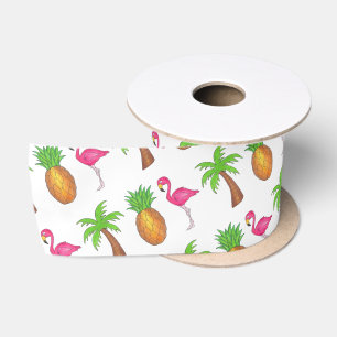 Tropical Island Palm Tree Ananas Pink Flamingo Satinband