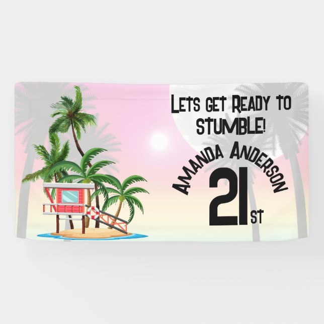 Tropical Island Palm Tree Sonnenuntergang Einladun Banner (Horizontal)
