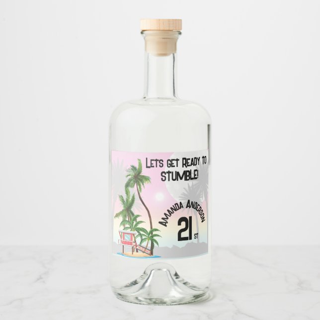 Tropical Island Palm Tree Sunset Alkoholflaschenetikett (Vorderseite)