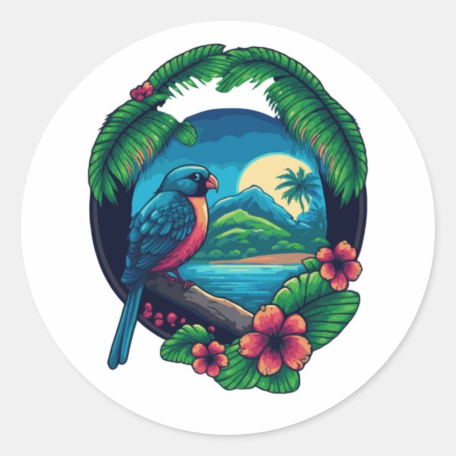 Tropical Island Palms Logo Beach Travel Retro Runder Aufkleber (Vorderseite)
