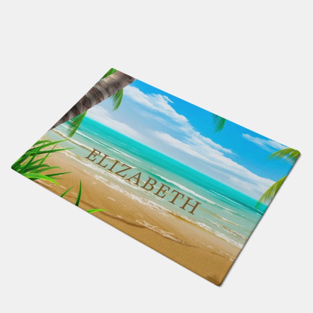 Tropical Island Paradise Beach Personalisiert Fußmatte (Schrägansicht)