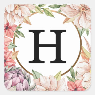 Tropical Island Pastel Floral Wedding Monogram Quadratischer Aufkleber