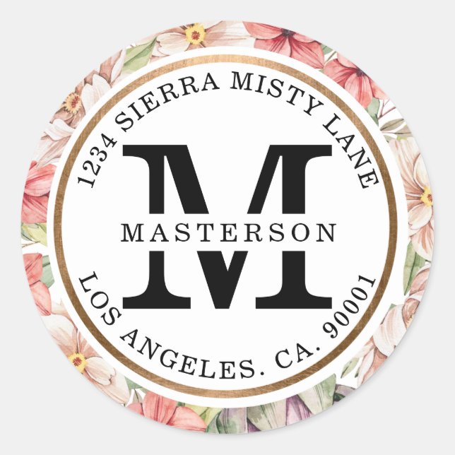 Tropical Island Pastel Floral Wedding Monogram Runder Aufkleber (Vorderseite)