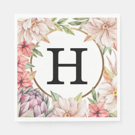 Tropical Island Pastel Floral Wedding Monogram Serviette