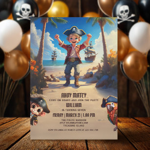 Tropical Island Pirate Boy Birthday Einladung