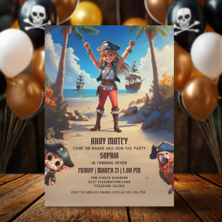 Tropical Island Pirate Girl Birthday Einladung