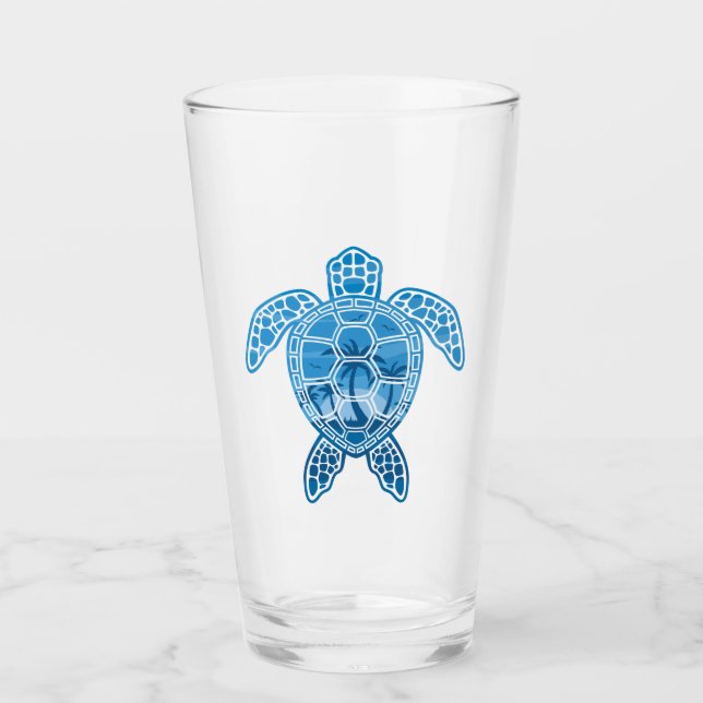 Tropical Island Sea Turtle Design in Blue Glas (Vorderseite)