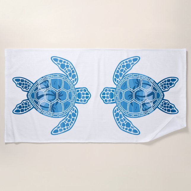 Tropical Island Sea Turtle Design in Blue Strandtuch (Vorderseite)