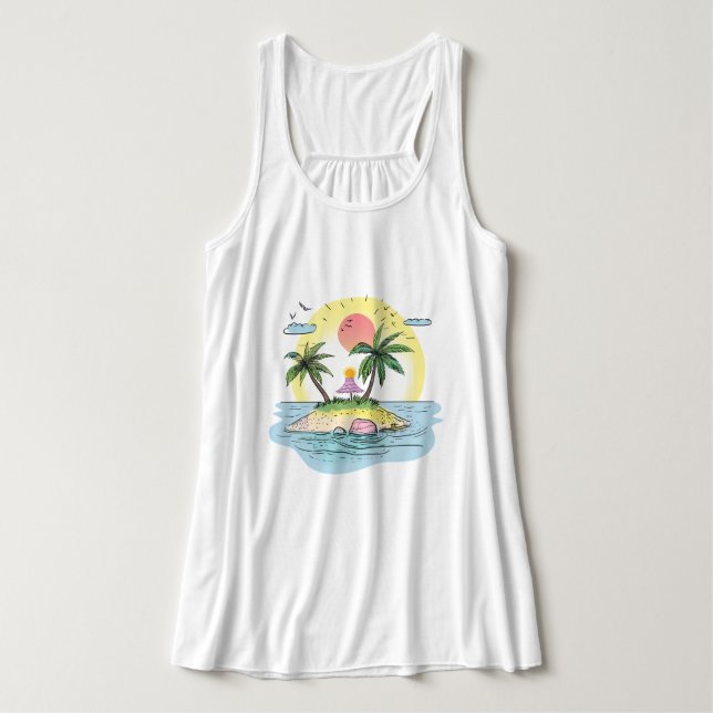 Tropical Island Sunset Streetwear T-Shirt Tank Top (Design Vorderseite)