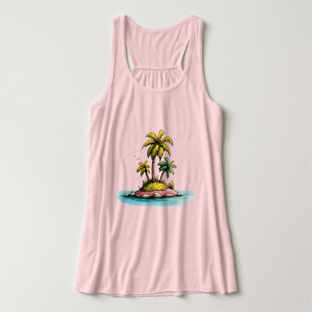 Tropical Island Vibes Palm Tree Graphic T-Shirt Tank Top (Design Vorderseite)