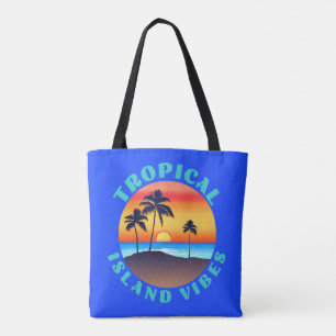 Tropical Island Vibes, Sonnenuntergang mit Palmen Tasche