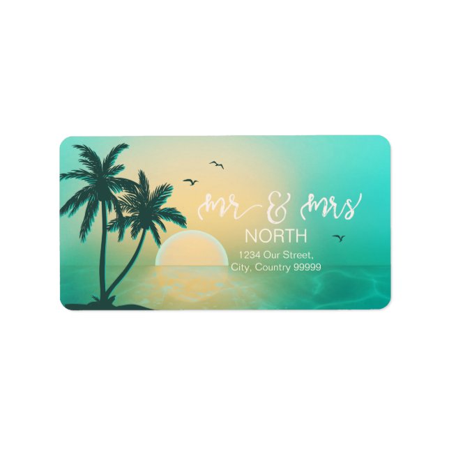 Tropical Isle Sunrise Mr. & Mrs. Aquamarin ID581 Adressaufkleber (Vorne)