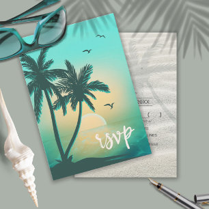 Tropical Isle Sunrise Wedding Aquamarin ID581 RSVP Karte