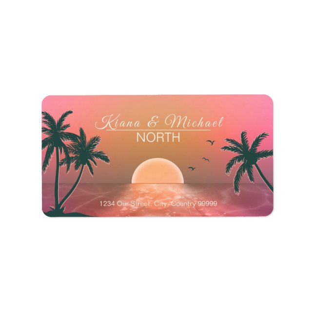Tropical Isle Sunrise Wedding Pink ID581 Adressaufkleber (Vorne)