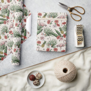Tropical Ivory Flamingo Blumenmuster Geschenkpapier