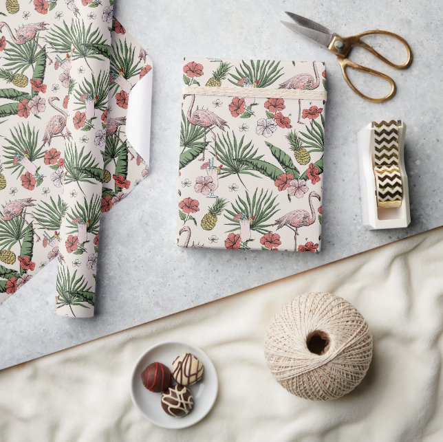 Tropical Ivory Flamingo Blumenmuster Geschenkpapier (Kunsthandwerk)