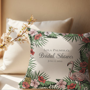 Tropical Ivory Floral Pink Flamingo Brautparty Kissen