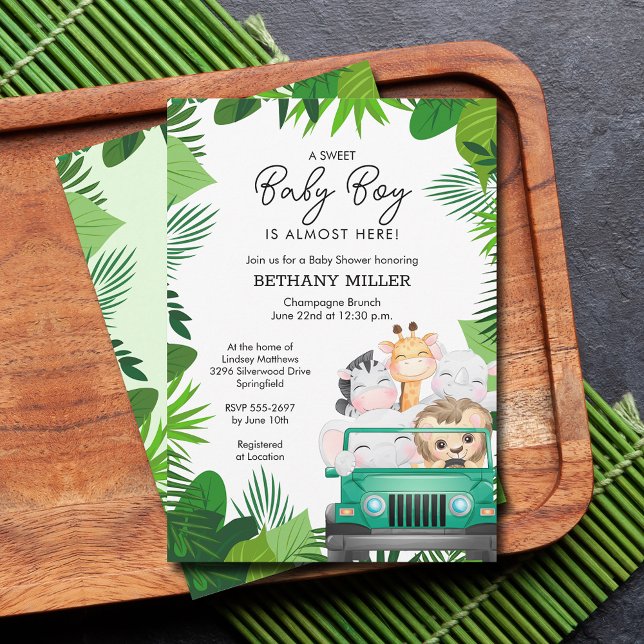 Tropical Jungle Animal Safari Baby Dusche Einladung (Jungle safari baby shower invitations)
