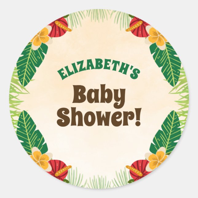 Tropical Jungle Baby Dusche Runder Aufkleber (Vorderseite)
