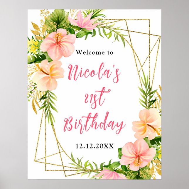 Tropical Jungle Floral Birthday Welcome Poster (Vorne)