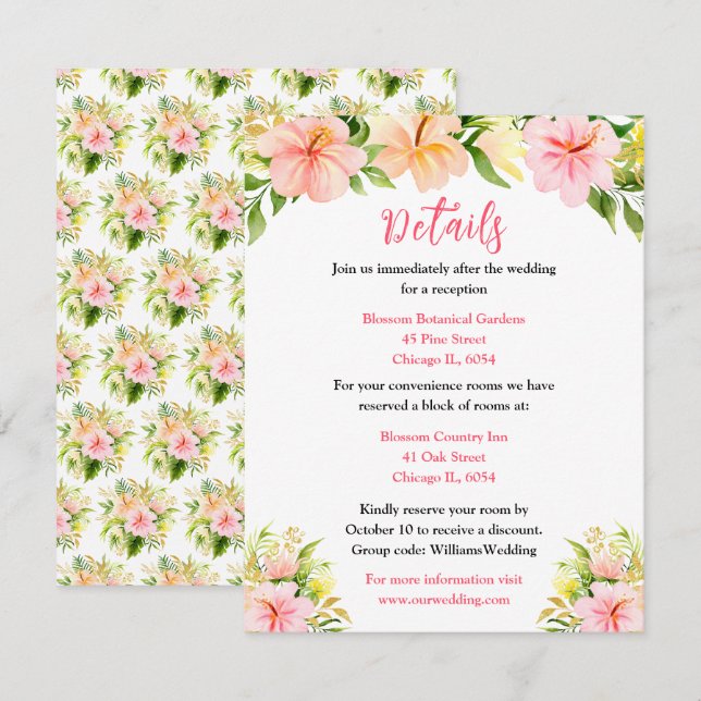 Tropical Jungle Floral Wedding Details Begleitkarte (Vorne/Hinten)