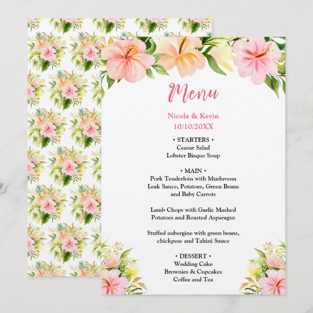 Tropical Jungle Floral Wedding Menükarte (Vorne/Hinten)