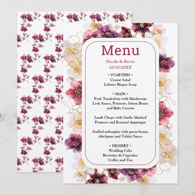 Tropical Jungle Floral Wedding Menükarte (Vorne/Hinten)