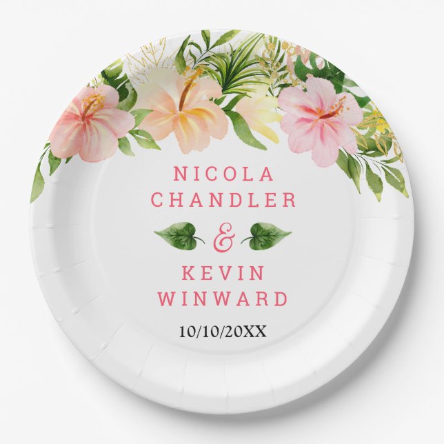 Tropical Jungle Floral Wedding Pappteller (Vorderseite)