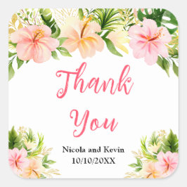 Tropical Jungle Floral Wedding Thank You Quadratischer Aufkleber