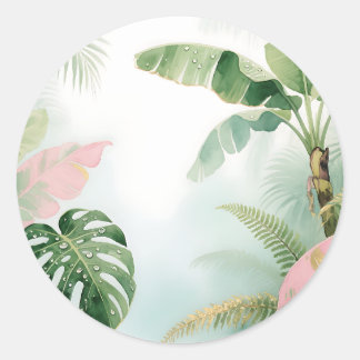 Tropical Jungle Leaves Watercolor Runder Aufkleber