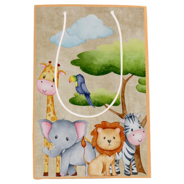 Tropical Jungle Safari Animals Baby Boy Mittlere Geschenktüte (Vorderseite)