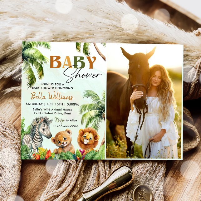 Tropical Jungle Safari Animals Baby Dusche Foto Einladung (Von Creator hochgeladen)