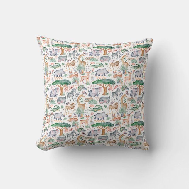 Tropical Jungle Safari Animals Baby Dusche Kissen (Vorderseite)
