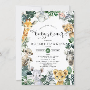 Tropical Jungle Safari Animals Baby Shower Einladung