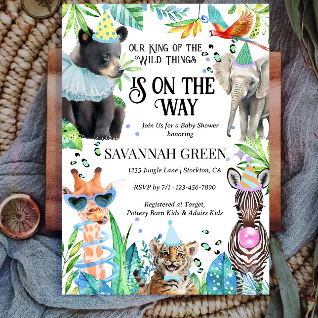 Tropical Jungle Safari Animals Boy Baby Shower Einladung (Von Creator hochgeladen)