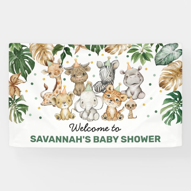 Tropical Jungle Safari Animals Kinderdusche Willko Banner (Horizontal)
