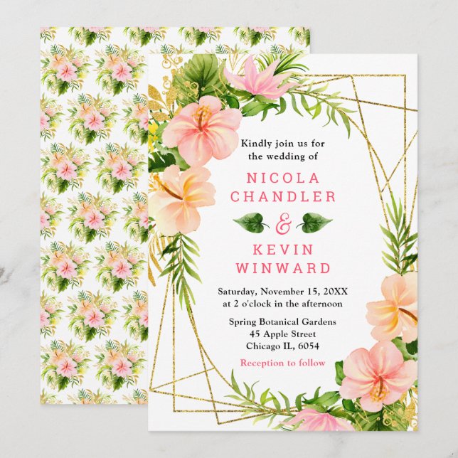 Tropical Jungle with Foliage Wedding Einladung (Vorne/Hinten)